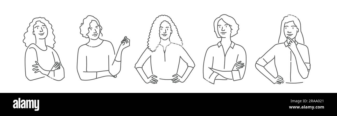 Eine Gruppe von Frauen in verschiedenen Posen. Handgezeichnete Vektordarstellung. Stock Vektor