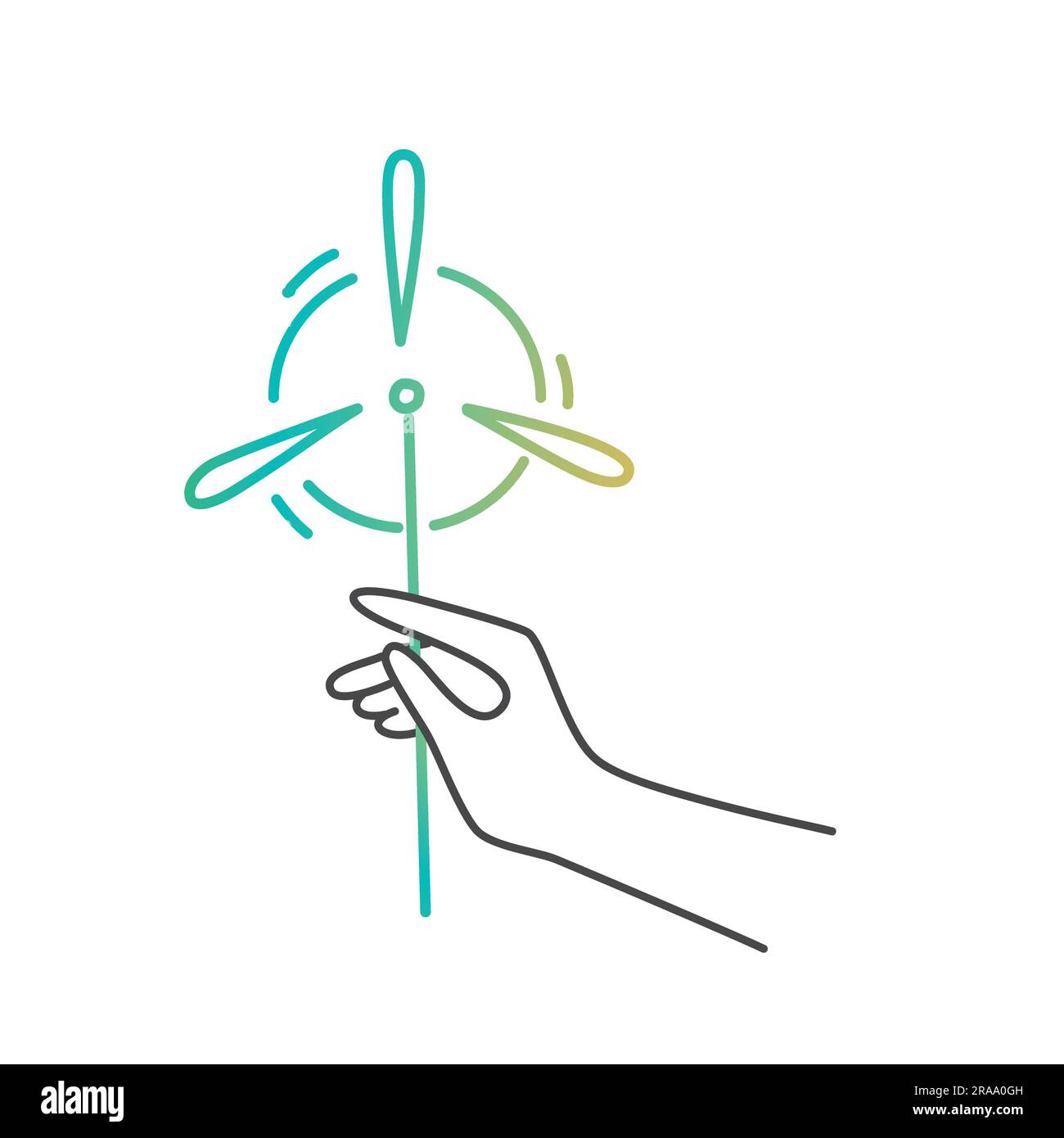 Hand mit Windmühle. Umweltfreundlich. Handgezeichnete Vektordarstellung. Stock Vektor