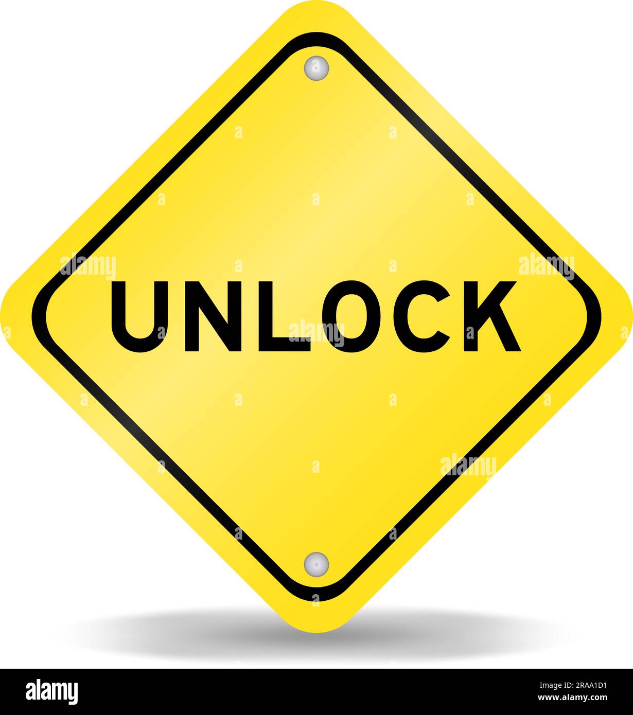 Gelbes Transportschild mit Wort UNLOCK auf weißem Hintergrund Stock Vektor
