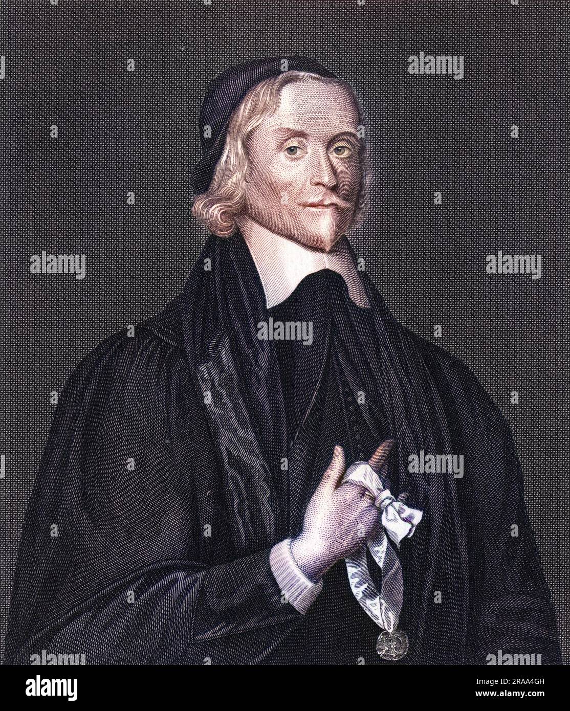 RICHARD STEWARD Kirchmann und Gelehrter, dargestellt mit einer Schleife und einem Medaillon, die der König Personen verlieh, die er für das „Böse des Königs“ berührte. Datum: 1593 - 1651 Stockfoto