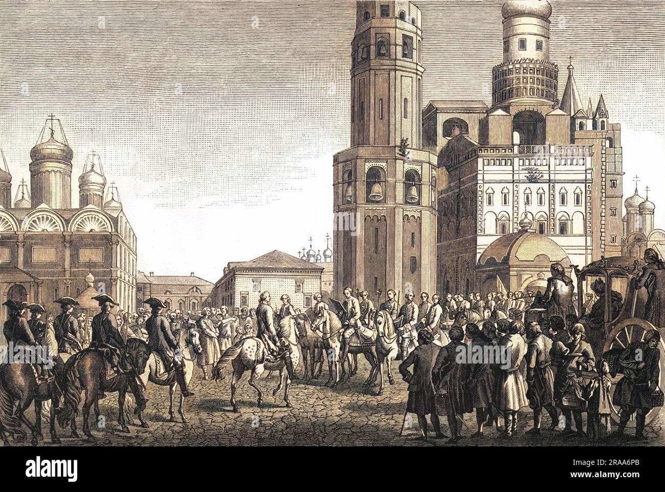 Die Krönung von Katharina wird in Moskau verkündet. Datum: 1762 Stockfoto
