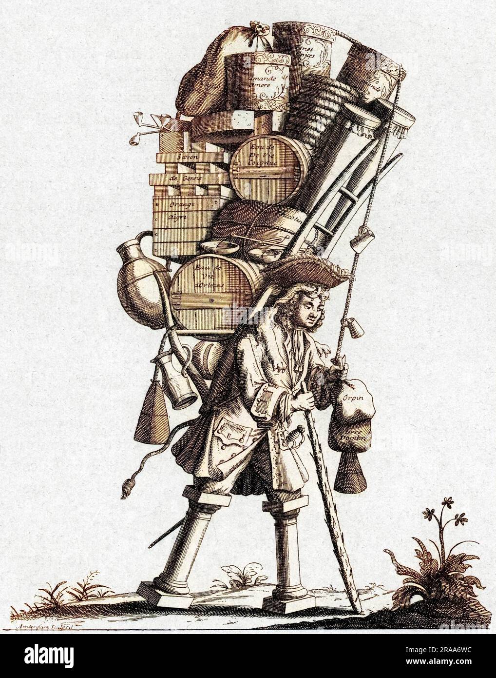 Satire zu den Aktivitäten von Henri Jacques Nompar de Caumont, duc de la Force : die Entdeckung von Nahrungsmittel- und Medikamentenhorden hat einen immensen Skandal ausgelöst. Datum: 1721 Stockfoto