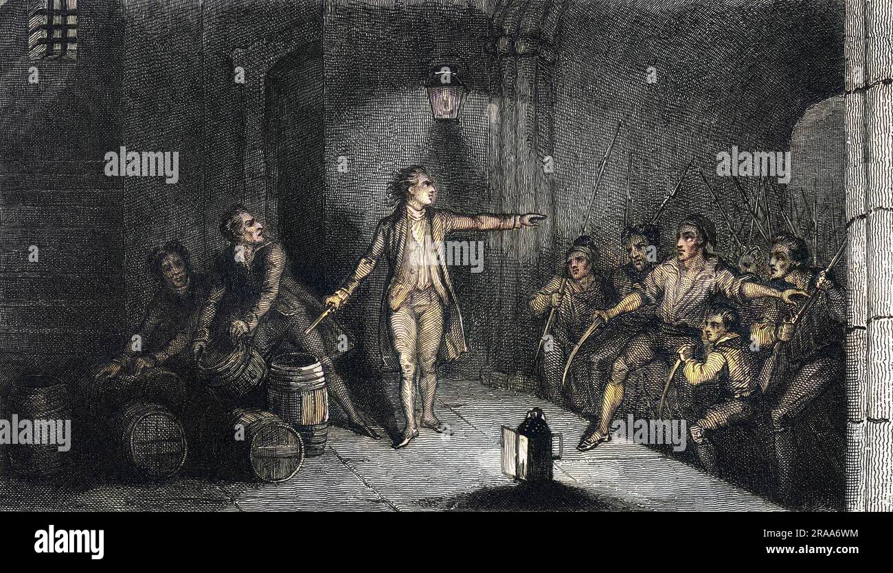 Saint-Mery, Präsident der Pariser Wähler, weigert sich, die Mafia Schießpulver beschlagnahmen zu lassen: Nach diesen aufregenden Ereignissen wird er seine Tage als Buchhändler in Philadelphia beenden. Datum: Ca. 14. Juli 1789 Stockfoto