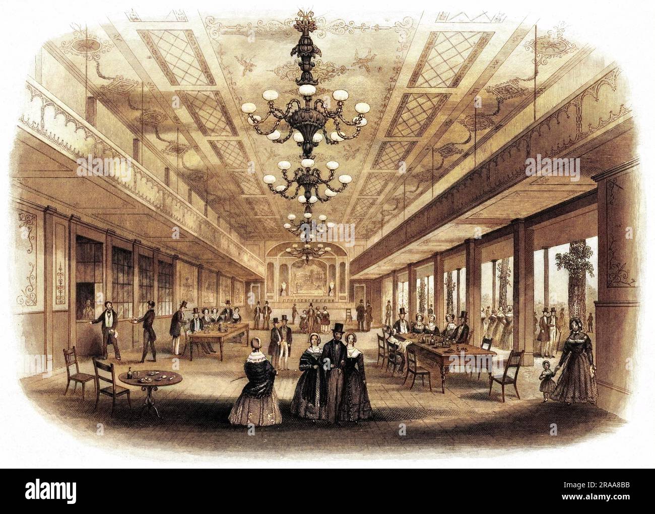 Das Innere des Bankettsaals, das oft von Verbänden und Gesellschaften für ihre Feierlichkeiten genutzt wird. Datum: Ca. 1840 Stockfoto