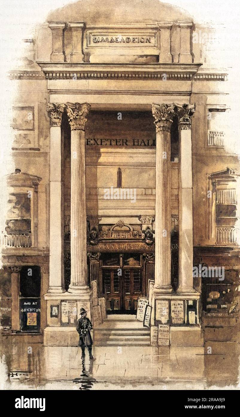 Exeter Hall am Strand, London, 1901. Exeter Hall war das Londoner Hauptquartier der Young Men's Christian Association. Datum: 1901 Stockfoto