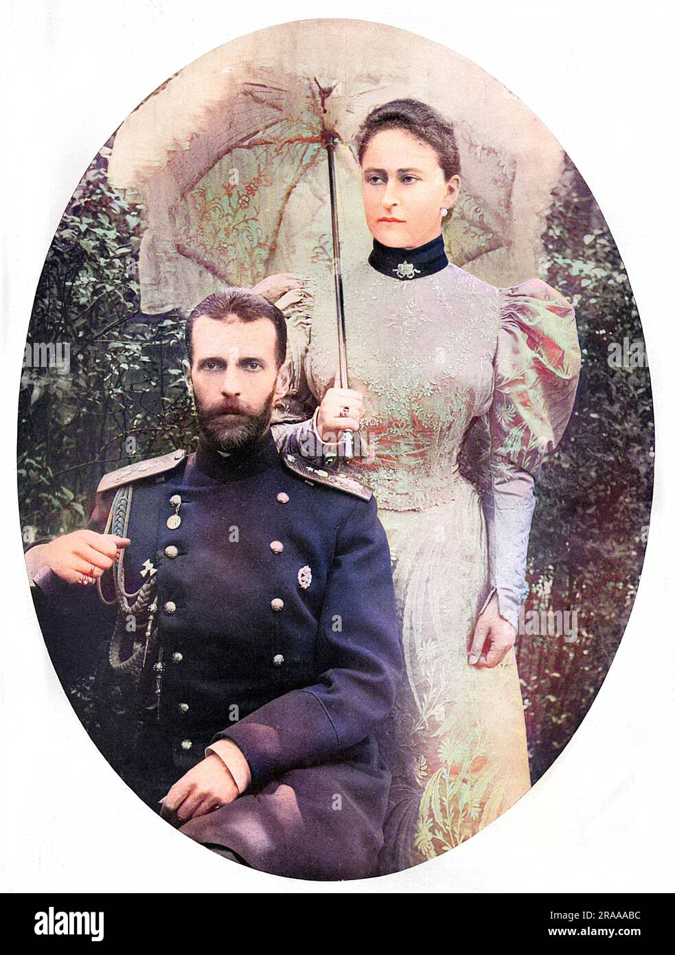 Großherzog Sergej Alexandrowitsch aus Russland (1857-1905) mit seiner Frau Großprinzessin Elizaveta Feodorowna, vormals Prinzessin Elisabeth (Ella) aus Hessen (1864-1918). Datum: 25.. Februar 1905 Stockfoto