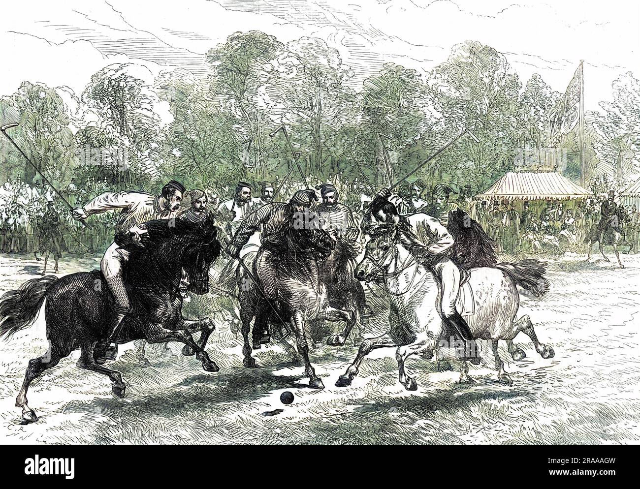 Das Eröffnungsspiel des Polo-Clubs in Hurlingham. Datum: 1874 Stockfoto