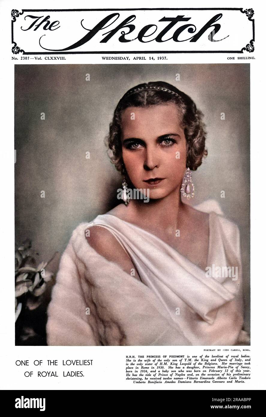 MARIA JOSE VON BELGIEN (1906-2001), Ehefrau von Umberto von Savoyen, Prinz von Piemont und Tochter von Albert von Belgien. Datum: 1937 Stockfoto