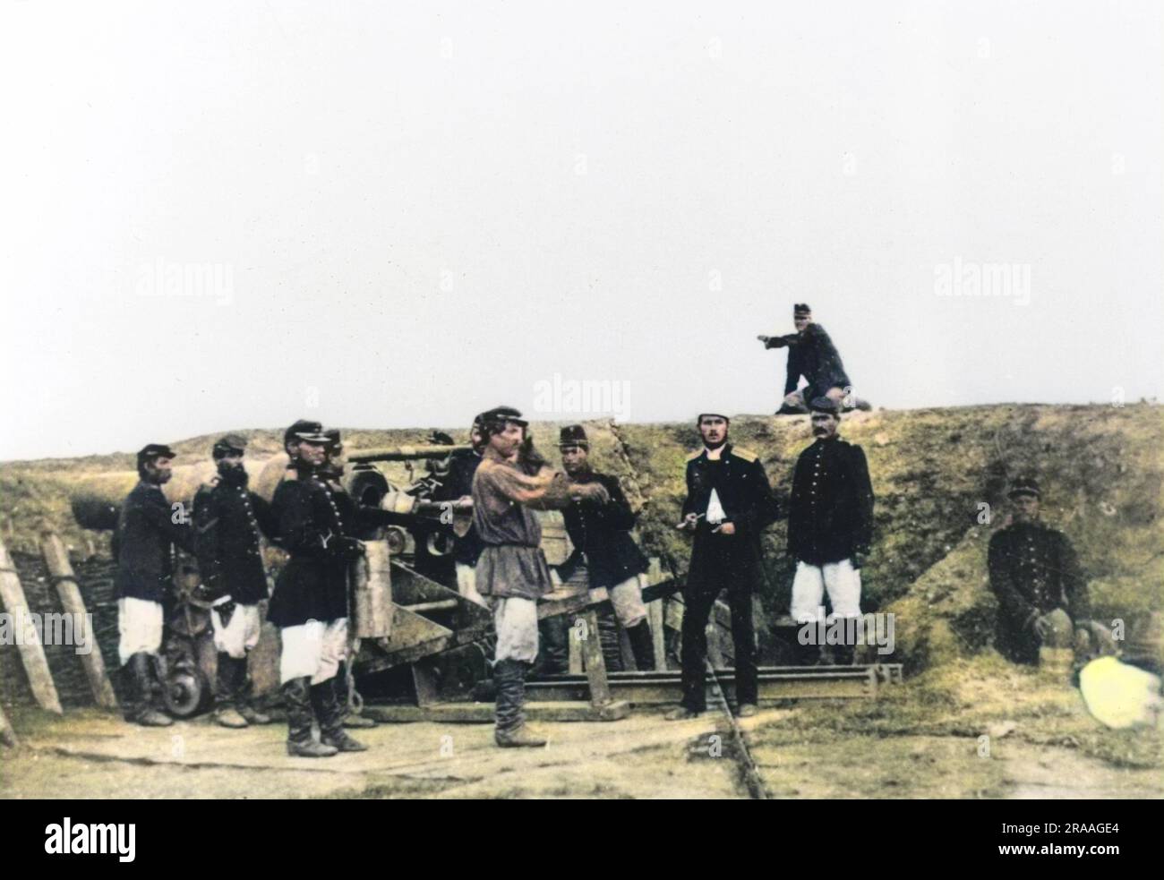 Ein russischer Mörser (Belagerungswaffe) und seine Besatzung während des russisch-türkischen Krieges (24. April 1877 û 3. März 1878). Datum: Ca. 1877 Stockfoto