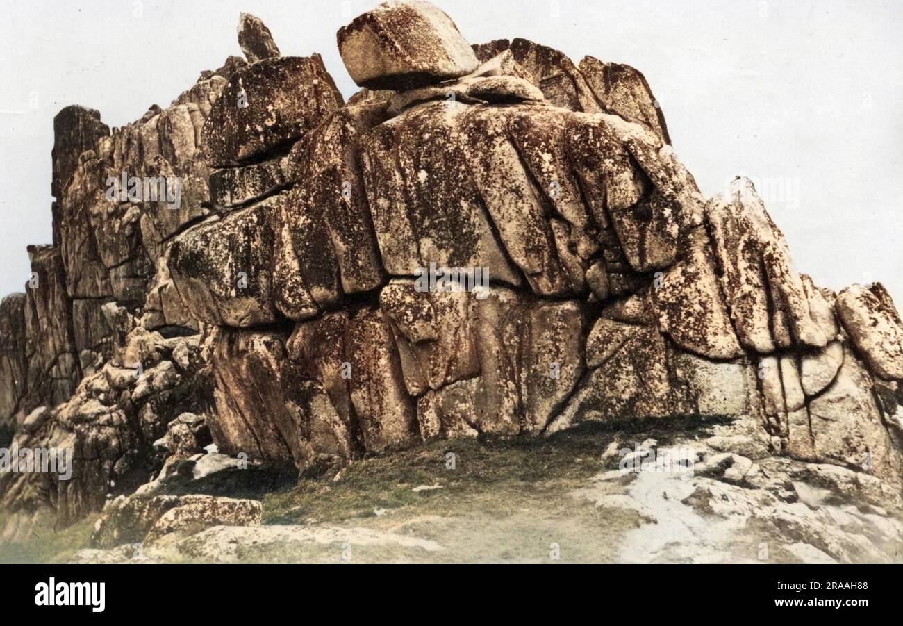 Logan Rock of Treen in Cornwall - ein Schaukelstein oder „logan“-Stein. Dieses riesige Beispiel wiegt etwa 80 oder 90 Tonnen. Datum: Ende des 19. Jahrhunderts Stockfoto