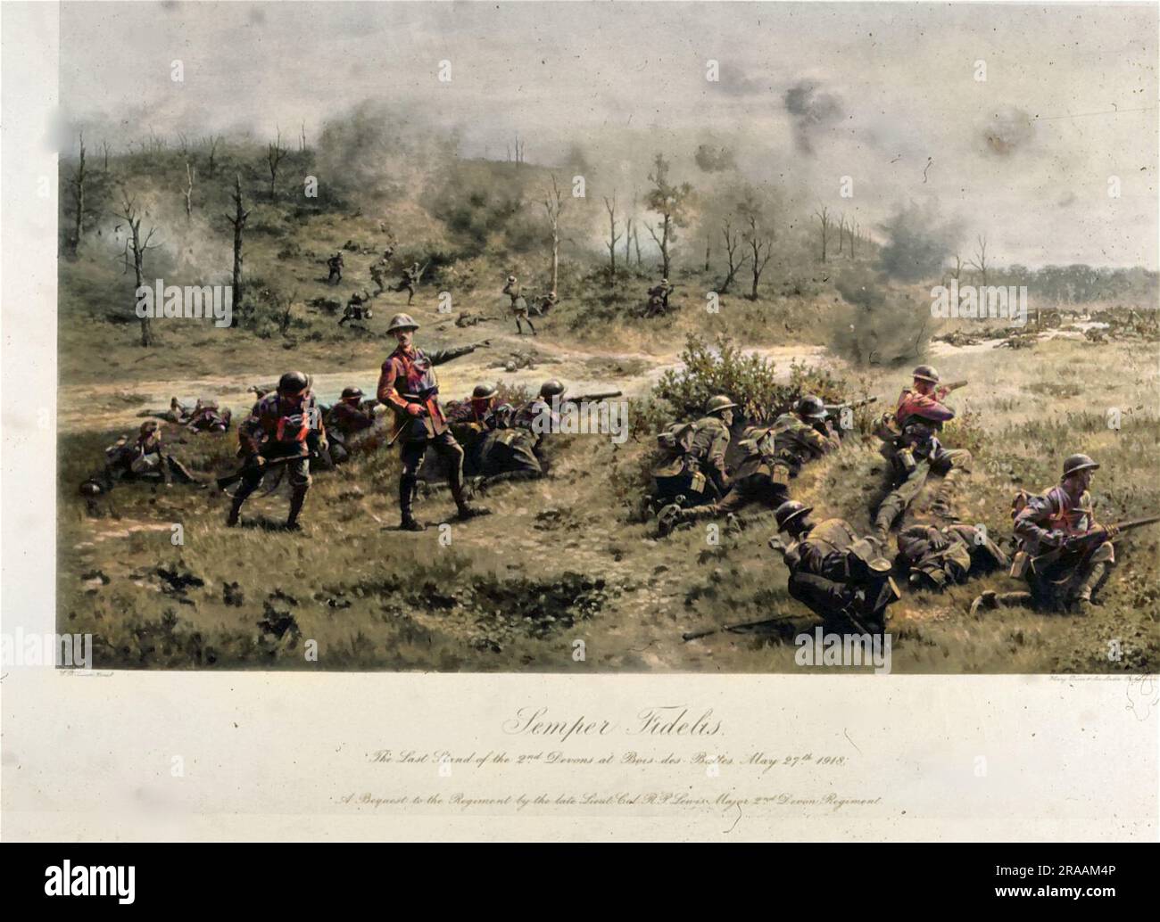 Semper Fidelis - Immer Treu. The Last Stand of the 2. Devons at Bois des Buttes, Mai 27. 1918, von William Barnes Wollen, RI ROI RBC (1857-1936). Datum: 1918 Stockfoto