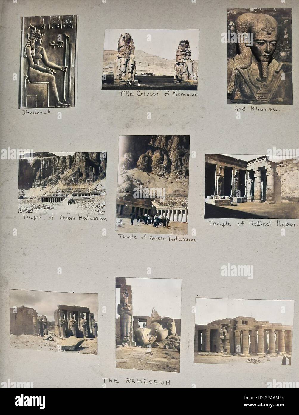 Fotoalbum mit 62 Seiten mit verschiedenen Fotos und Postkarten von Ägypten und Palästina. Es gibt viele Militär- und Luftfahrtszenen, die mit dem 1./3. Royal Army Medical Corps verbunden sind. Und 113. Geschwader Royal Flying Corps. (1916-1919). Fotoalbum Stockfoto