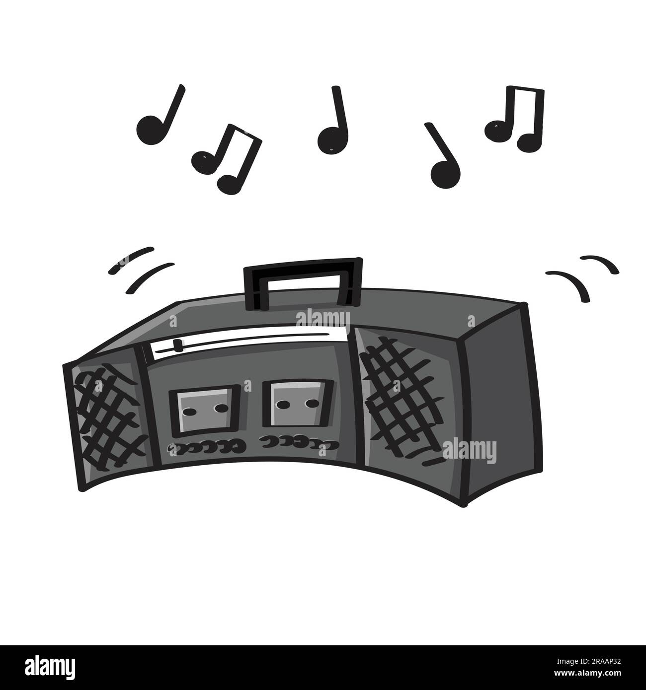 Boom Box im Cartoon-Stil der 80er Jahre im Retro-Graffiti-Stil auf weißem Hintergrund Stock Vektor