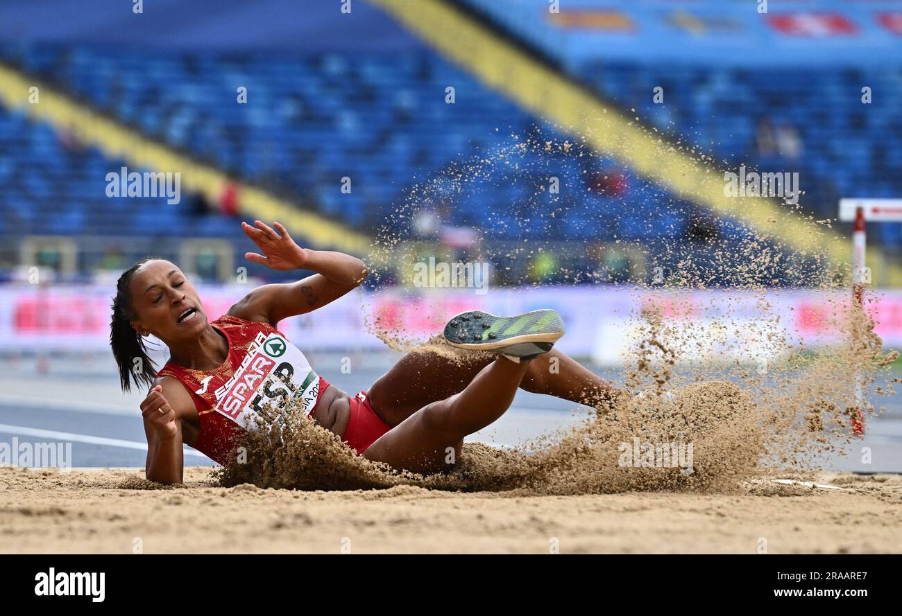 CHORZOW, POLEN - JUNI 24: Ana Peleteiro aus Spanien während des Dreifachsprungs der Frauen am fünften Tag der europäischen Spiele 2023 am 24. Juni 2023 im Stadion SL Stockfoto