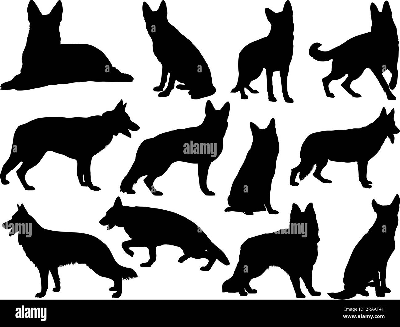 Set der deutschen Schäfersilhouette Stock Vektor