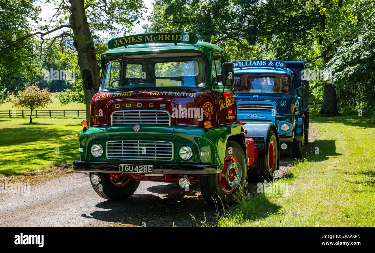 East Lothian, Schottland, Vereinigtes Königreich, 2. Juli 2023. Räder von gestern: Die jährliche Joggingtour der Scottish Association of Vehicles führt Besitzer von Oldtimern durch die Landschaft zu den malerischen Landschaften des Lennoxlove House. Abbildung: Oldtimer. Kredit: Sally Anderson/Alamy Live News Stockfoto