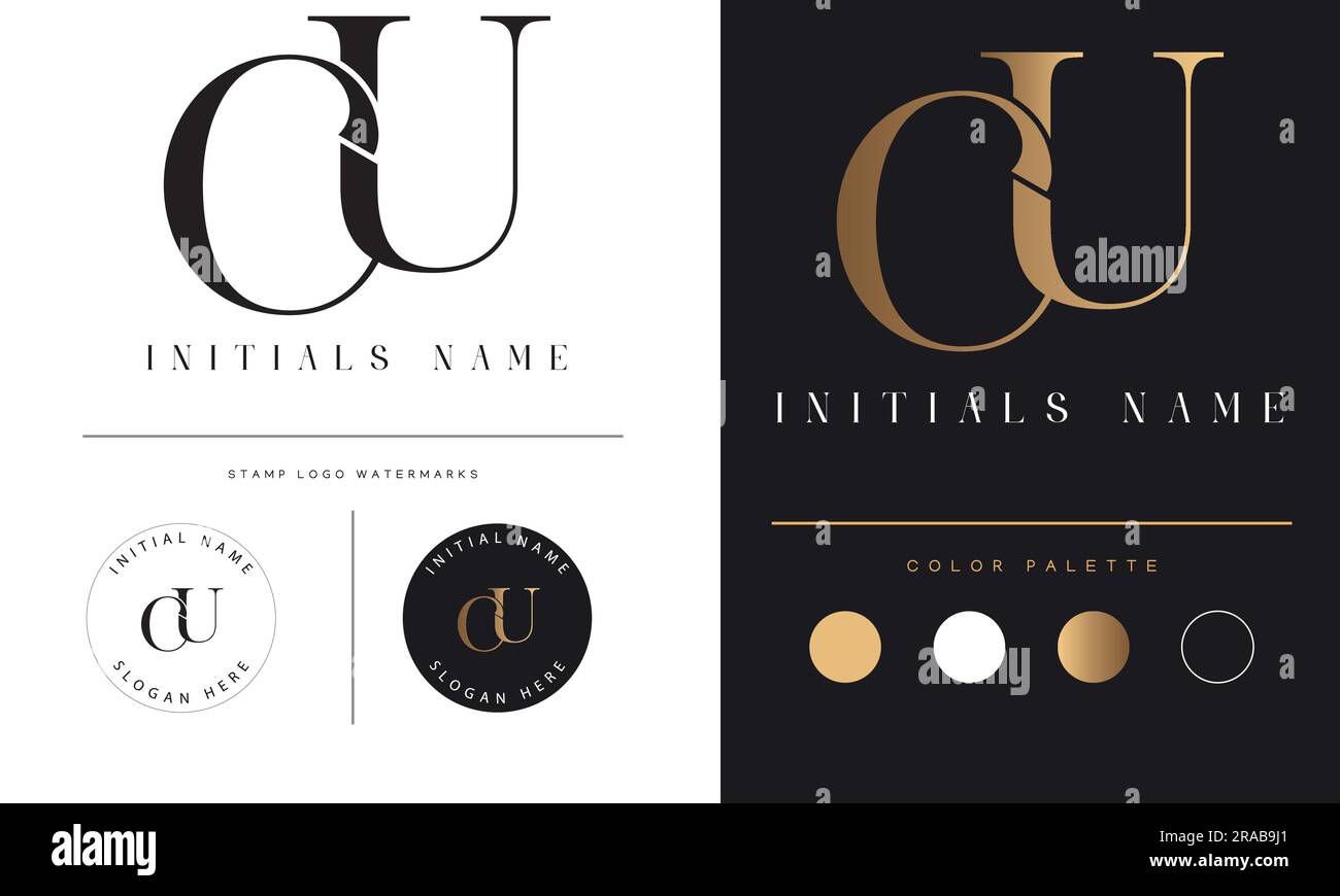 Luxuriöses UC- oder CU-Logo mit Textanzeige und Monogramm Stock Vektor