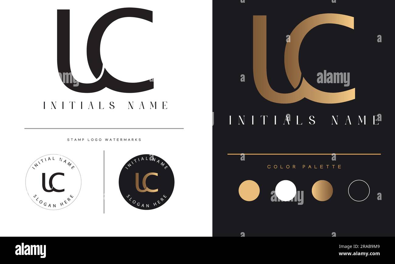 Luxuriöses UC- oder CU-Logo mit Textanzeige und Monogramm Stock Vektor