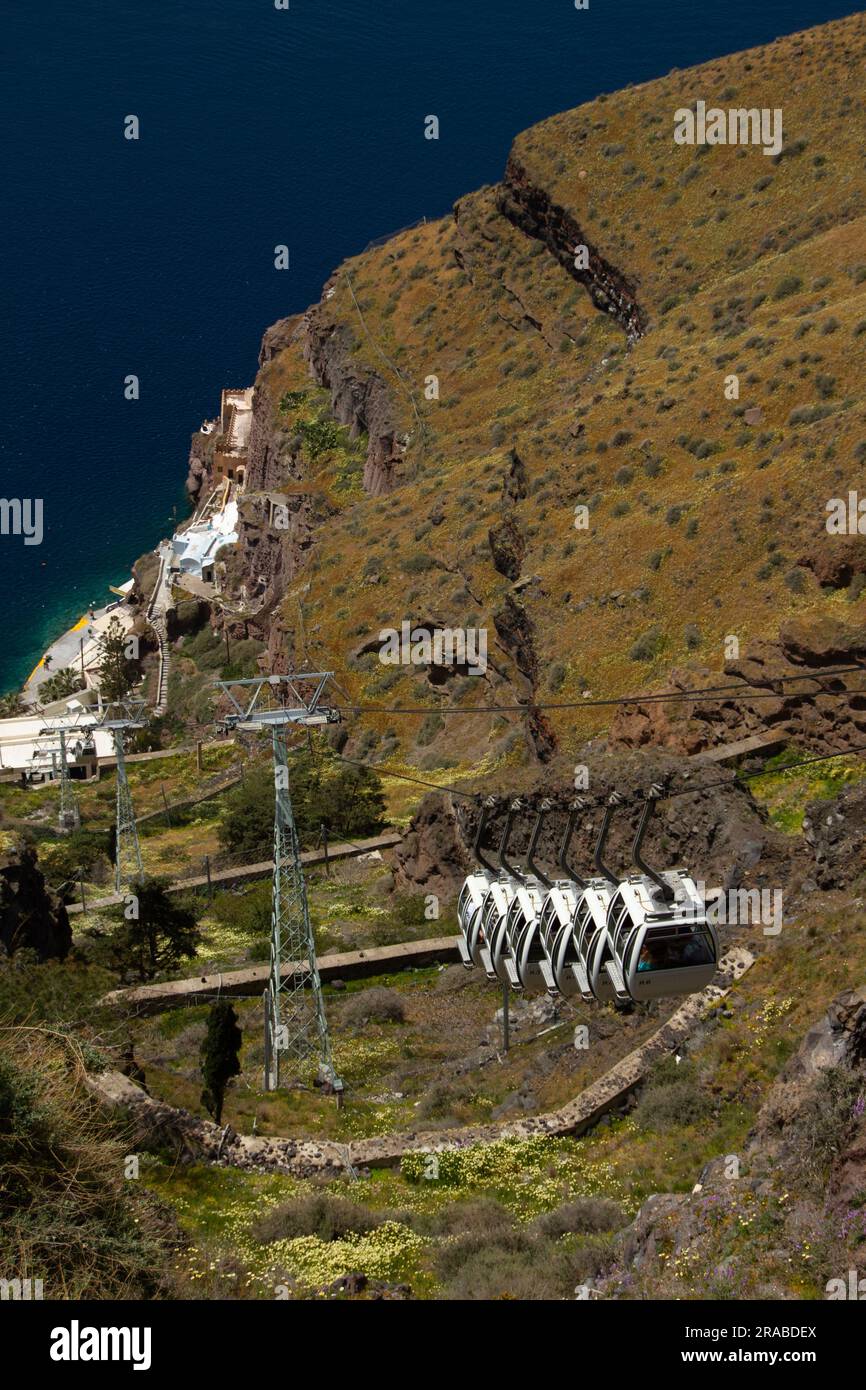 Seilbahn auf Santorin Stockfoto