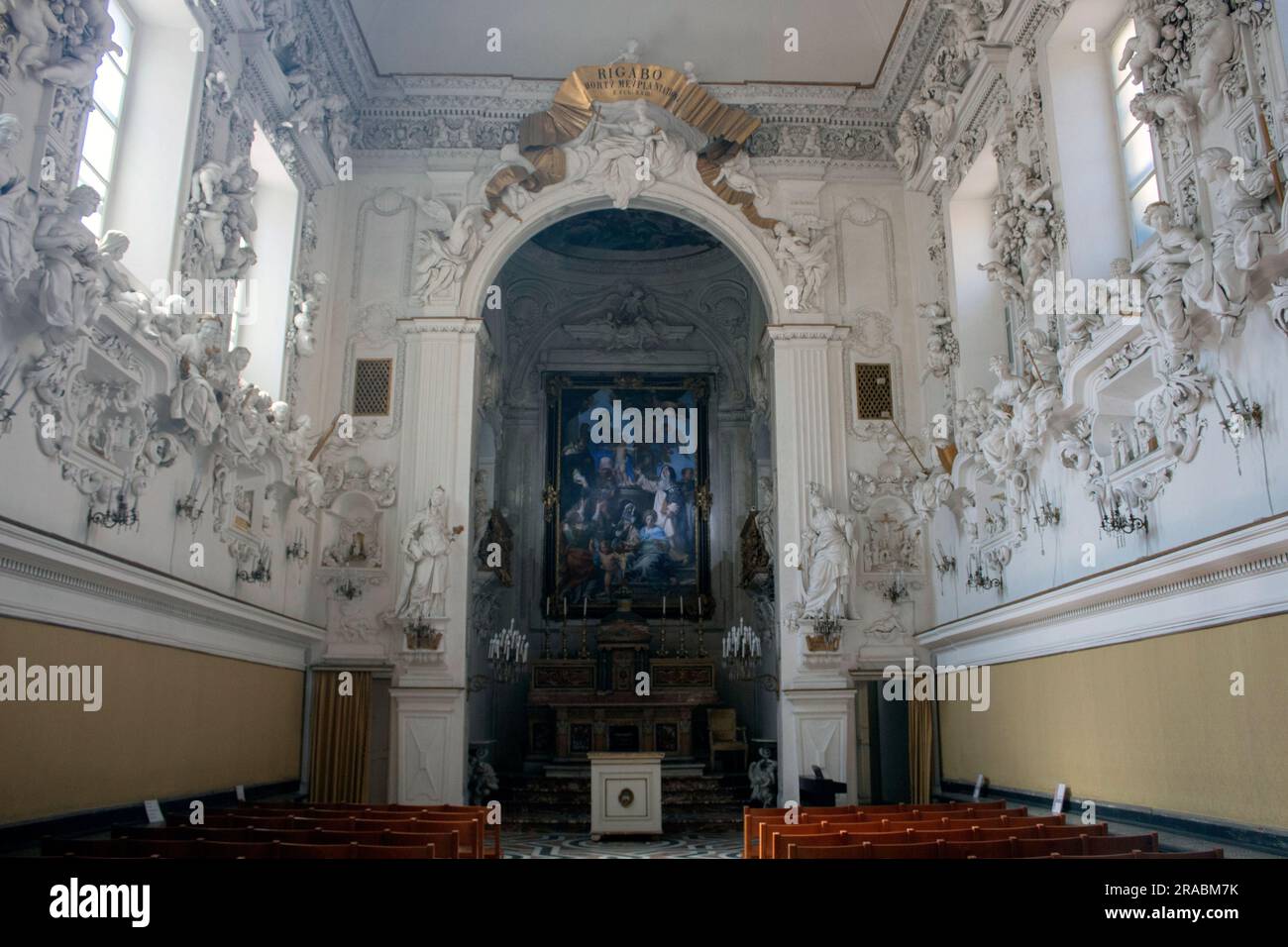 Das barocke Stuckinnere des Oratorio del Rosario di Santa Cita - Oratorium des Rosenkranzes von Santa Cita - Palermo, Sizilien Stockfoto