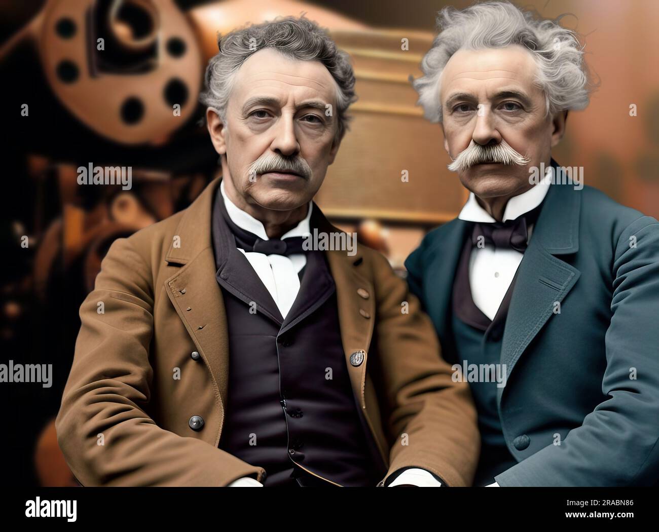 Die Brüder Auguste Marie Louis Nicolas Lumière waren zwei französische Unternehmer, Erfinder des Filmprojektors und einer der ersten Filmemacher in Hist Stockfoto