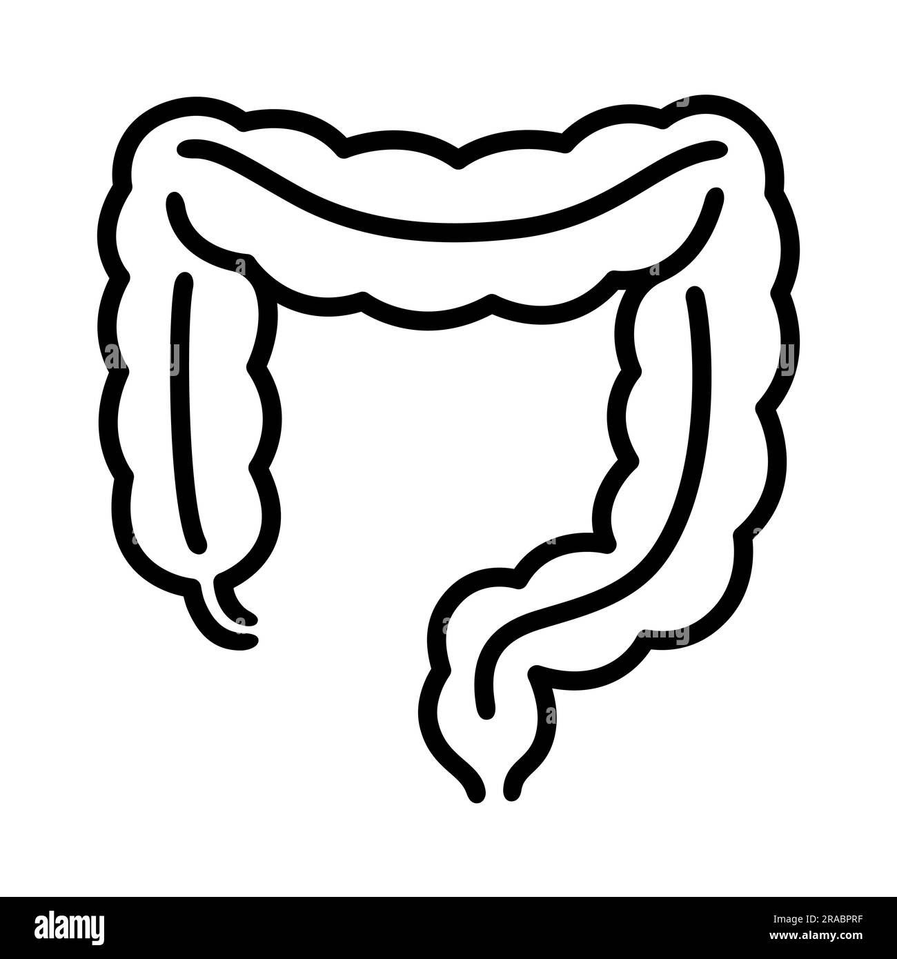 Symbol für menschliche Kolonlinie. Dickdarm, Verdauungstrakt, einfache schwarz-weiße Zeichnung. Vektordarstellung. Stock Vektor