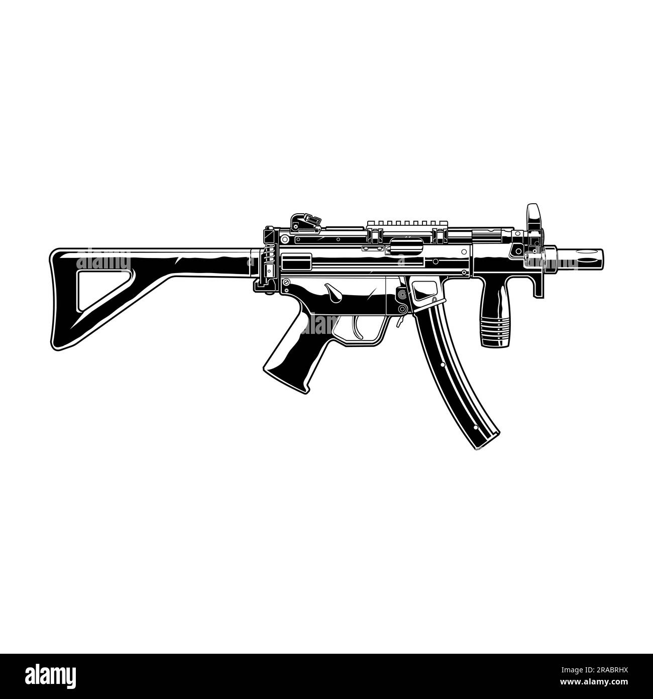 Entwerfen Sie die Vektorpistole Heckler & Koch MP5 Black anda White Volor Stock Vektor