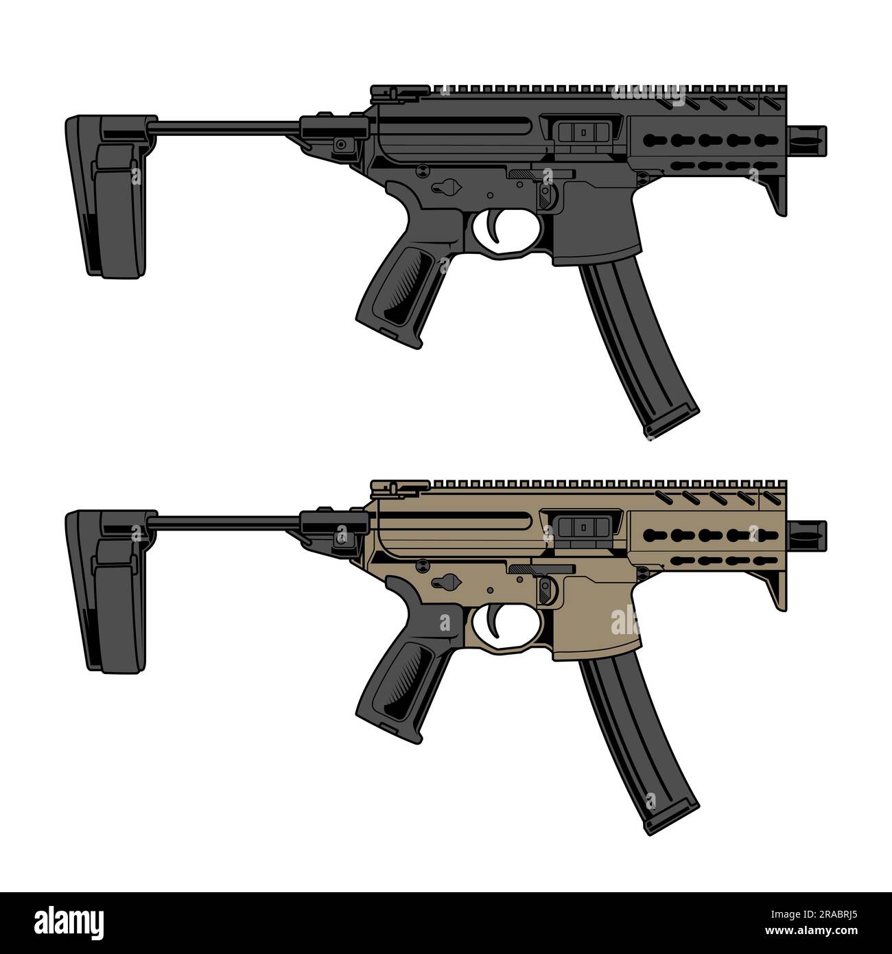 Zwei Versionen der SIG mcx-Pistole sind grau und braun-grau Stock Vektor