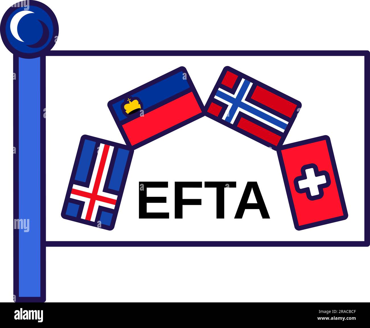Vektor des Flaggenzeichens der Europäischen Freihandelsassoziation. Die EFTA-Handelsorganisation hat island, norwegen, liechtenstein und die schweiz symbolisch zur Flagge gekürt Stock Vektor
