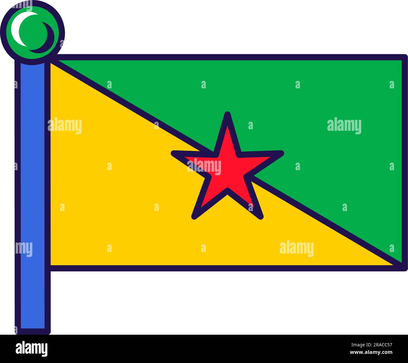 Fahne von Französisch-guayana auf Flaggenmast-Vektor. Roter Stern auf grünem und gelbem Hintergrund. Nationale und traditionelle Symbole der republik Stock Vektor