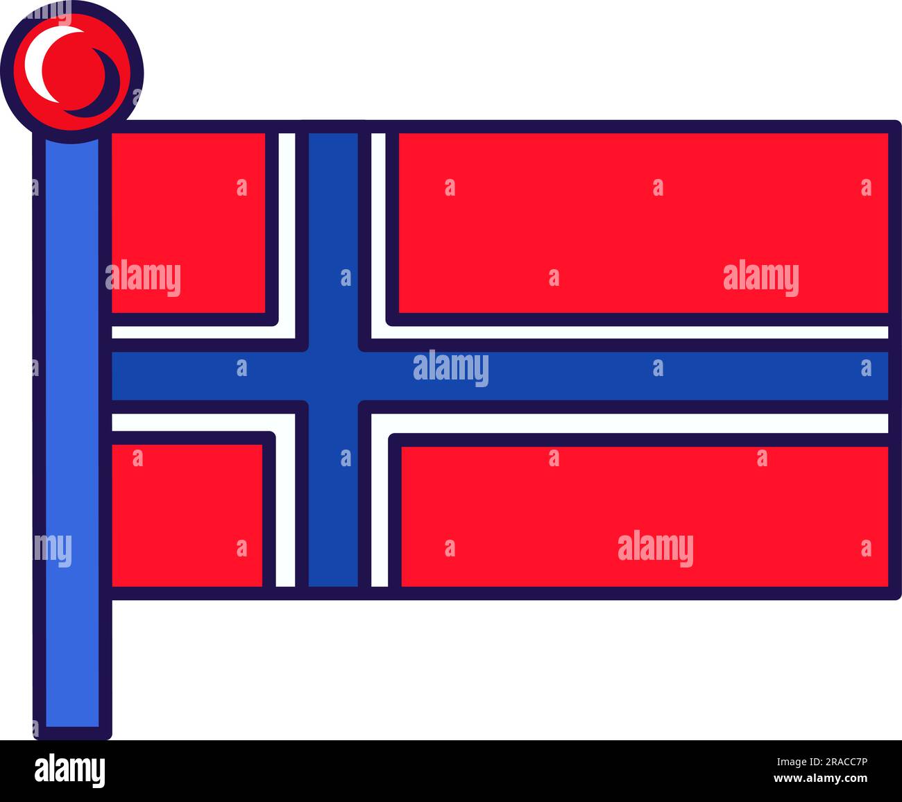Die Flagge von Svalbard und jan mayen auf dem Flaggenmast-Vektor. Rotes Feld angegriffen mit weißem dunkelblauem nordischen Kreuz auf dem Königreich norwegen, Patriotiker und roya Stock Vektor