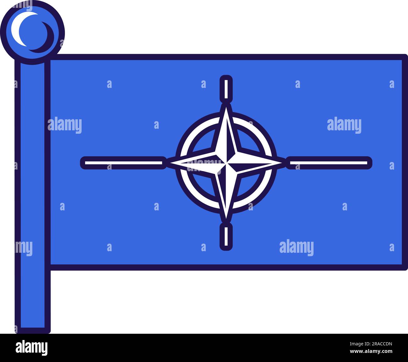 nordatlantischer Flaggenvektor der Vertragsorganisation. Weißes Kompass-Rosenzeichen auf dunkelblauem Feld, internationale NATO-Militärallianz. Nationale Länder Stock Vektor