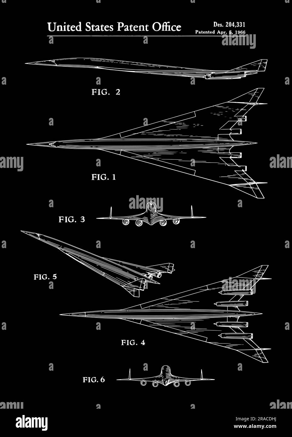 1966 NASA Flugzeug Patent schlankes Super Sonic 1966 Jet Design von NASA Stock Vektor