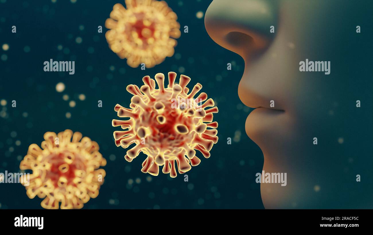 Konzeptbild der Virusinfektion durch die Atemwege, 3D-Rendering Stockfoto