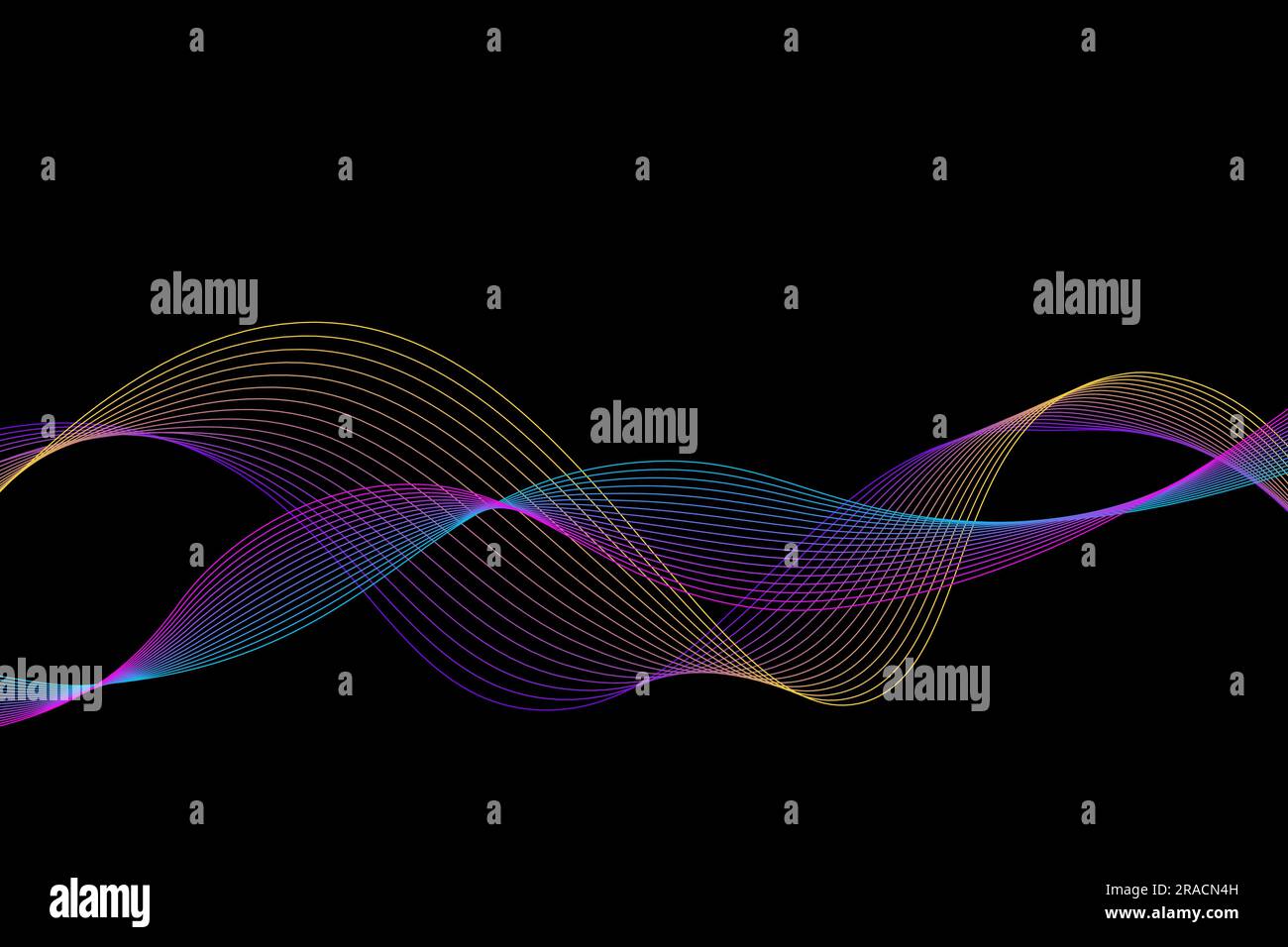 Abstrakter Vektorhintergrund. Mehrfarbige dynamische Linien auf schwarzem Hintergrund. Farbkurven. Hintergrund für die Konstruktion Stock Vektor