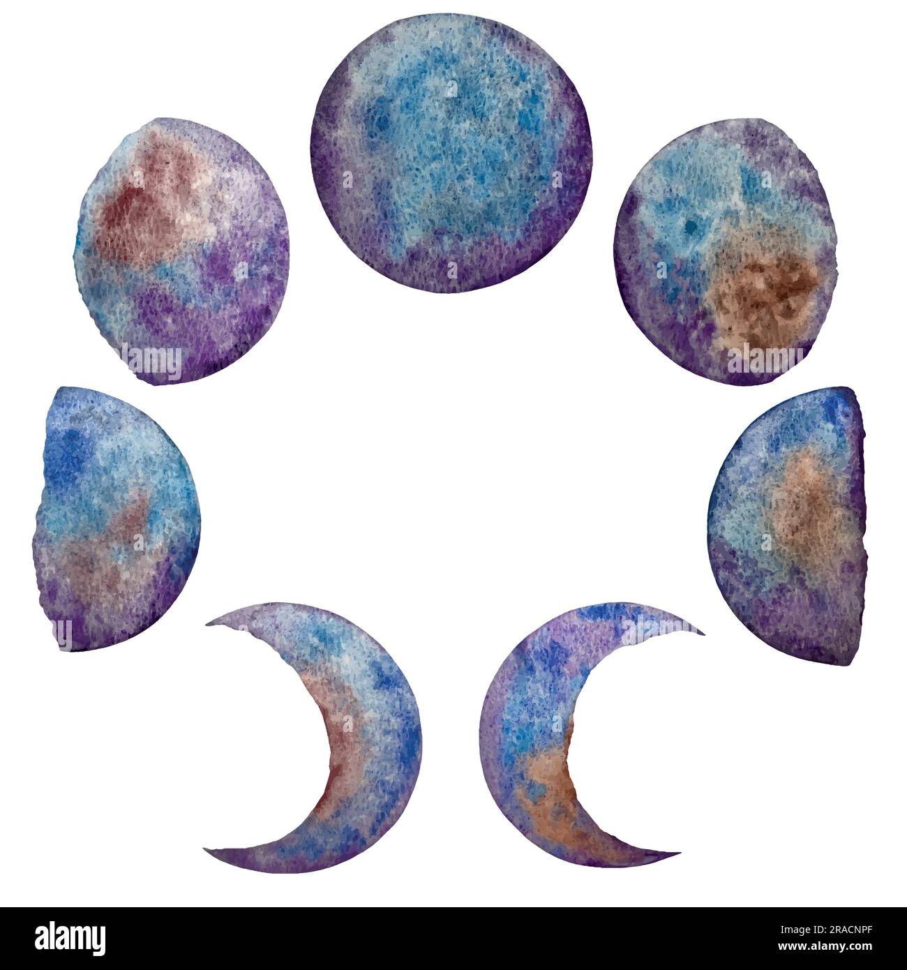 Illustration der Mondphasen Vektor-Aquarelle Stock Vektor