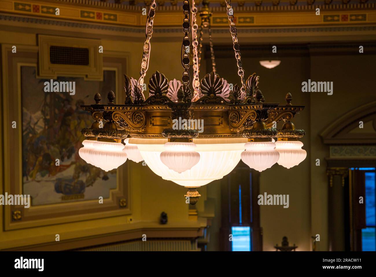 Wyoming, WY, USA - 10. Mai 2022: Die große Versammlungshalle der House Chamber im Wyoming State Capitol Stockfoto