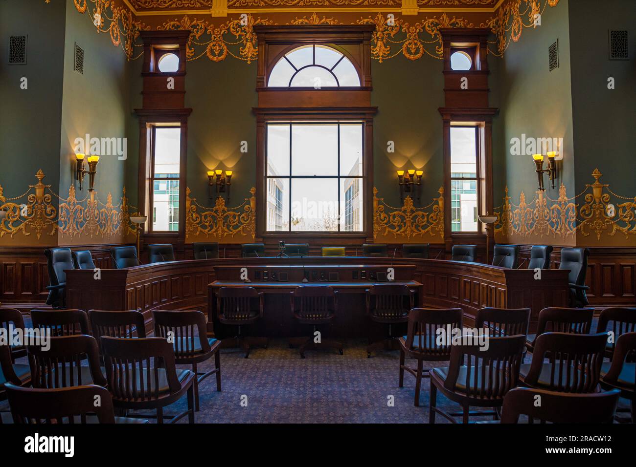 Wyoming, WY, USA - 10. Mai 2022: Die große Versammlungshalle der House Chamber im Wyoming State Capitol Stockfoto
