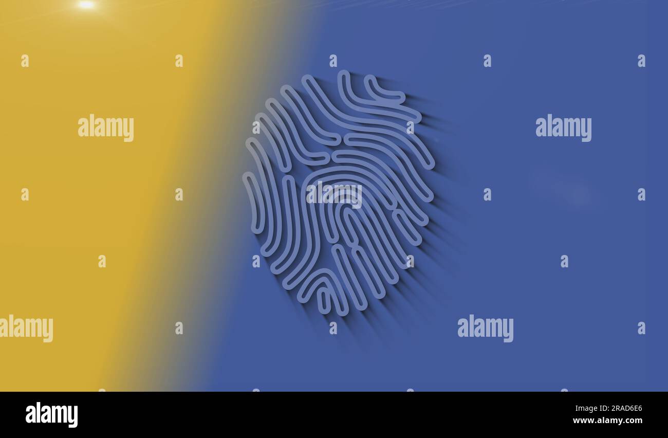 Fingerabdruck-Symbol für biometrische id-Sicherheit, Identität und Datenschutz mit natürlichem Schatten. Abstraktes Konzept für Cyber-Technologie-Symbole. 3D Light und Shad Stockfoto