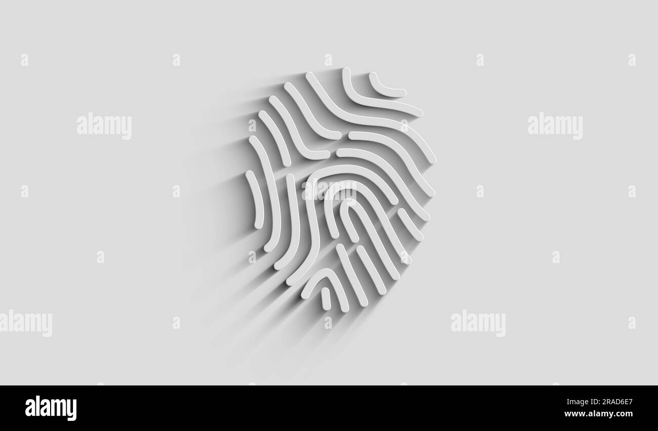 Fingerabdruck-Symbol für biometrische id-Sicherheit, Identität und Datenschutz mit natürlichem Schatten. Abstraktes Konzept für Cyber-Technologie-Symbole. 3D Light und Shad Stockfoto