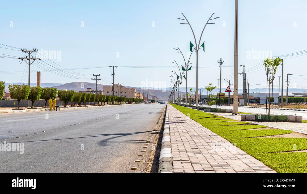 Main Street Muzahmiyah - Blick nach Osten - Aussicht Stockfoto