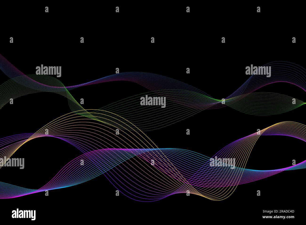 Abstrakter Vektorhintergrund. Mehrfarbige dynamische Linien auf schwarzem Hintergrund. Farbkurven. Hintergrund für die Konstruktion Stock Vektor