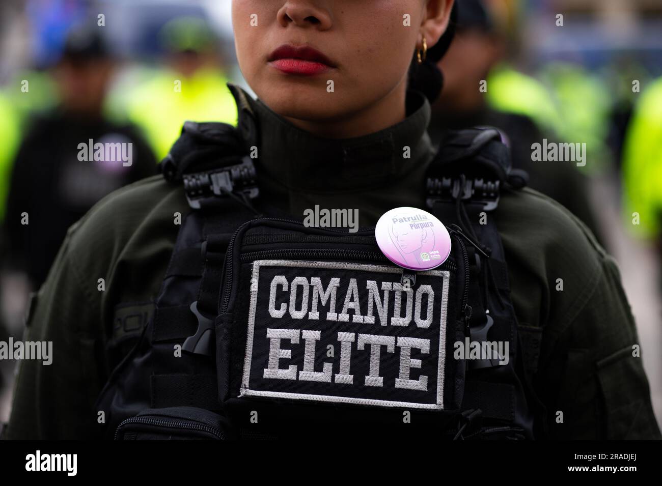 Ein Polizeichef der Elite während der Zeremonie der kolumbianischen Polizei, Brigadrier General Sandra Patricia Hernandez, in Bogota, Kolumbien Stockfoto