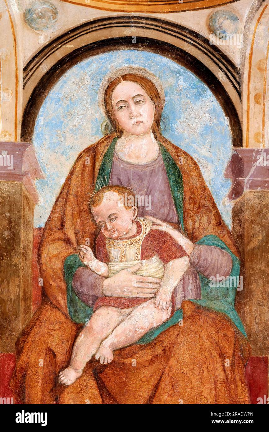 Madonna col Bambino in trono pittore bresciano del secondo Quarto del