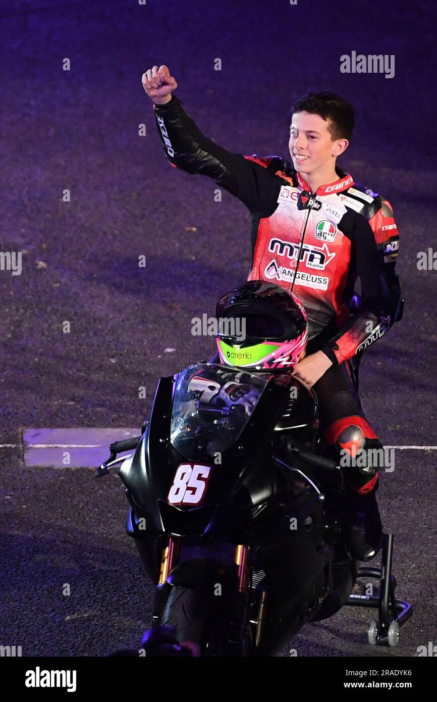 Xabier Zurutuza, FIM Junior GP World Championship Fahrer, beim X-Gravity Freestyle Motocross in San Sebastian (Kredit: Julen Pascual Gonzalez) Stockfoto