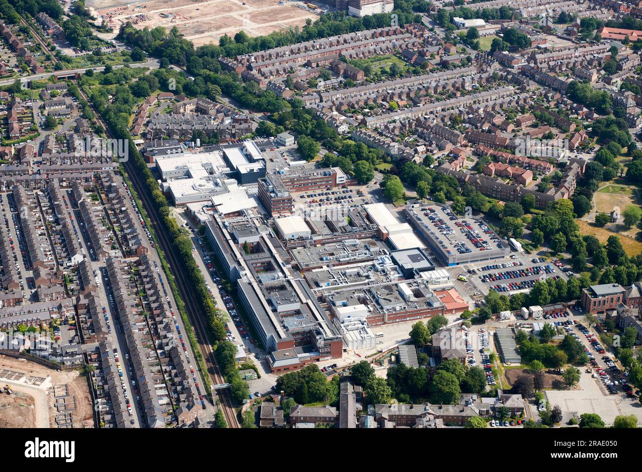 Eine Luftaufnahme des York Hospital, Nordengland, North Yorkshire, Großbritannien Stockfoto
