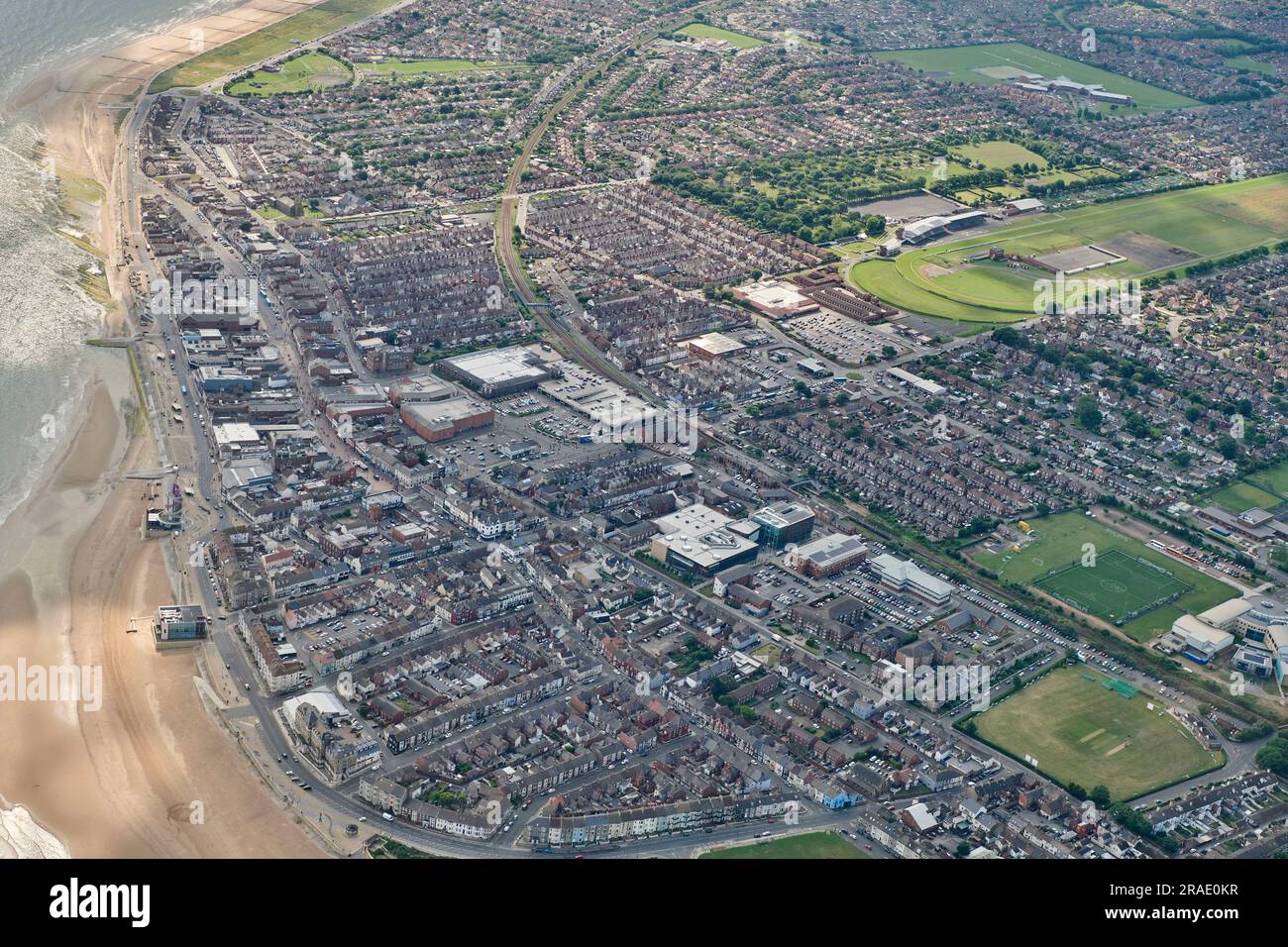 Die Stadt Redcar, Teeside, Nordostengland, Großbritannien aus der Vogelperspektive Stockfoto