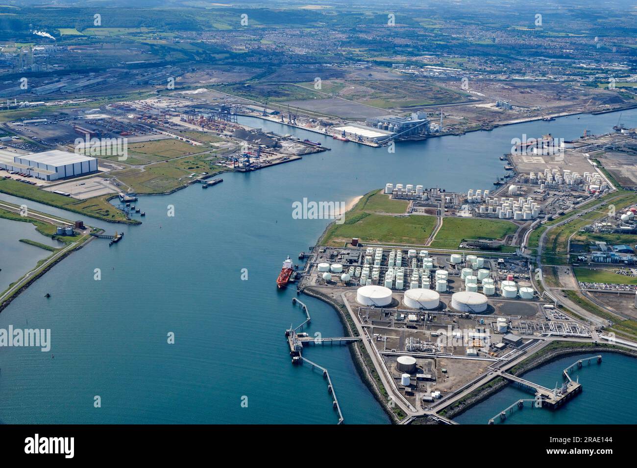 Ein Luftfoto von Teesport, Tees-Mündung, Teeside, Middlesbrough, Nordostengland, UK Stockfoto