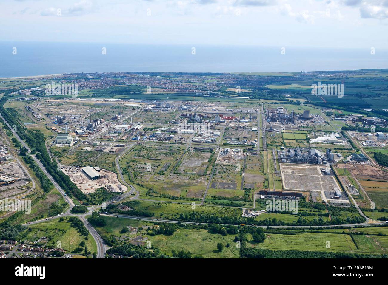 Ein Luftbild des ehemaligen Standorts von British Steel in Teeside South Bank, Middlesbrough, Nordostengland, Großbritannien Stockfoto