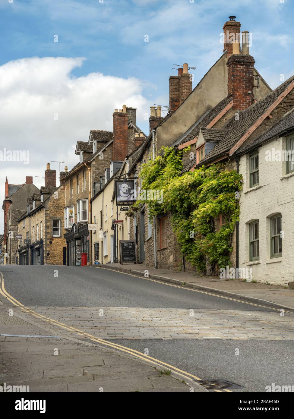 Das Raucherhund-Haus in der High Street, Malmesbury, Wiltshire. Stockfoto